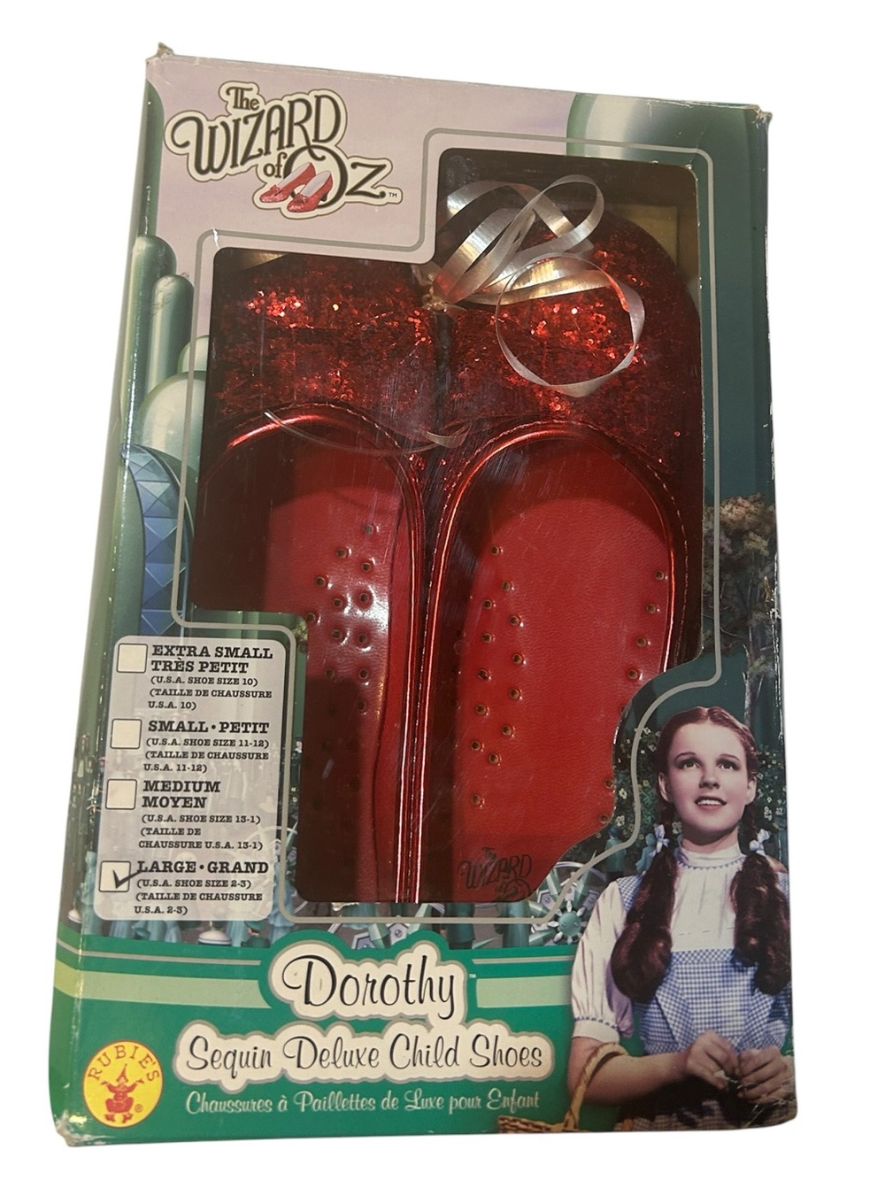 Rubie’s Wizard of Oz Dorothy Ruby Red Sequin Shoes Child Large 2-3 NIB Costume